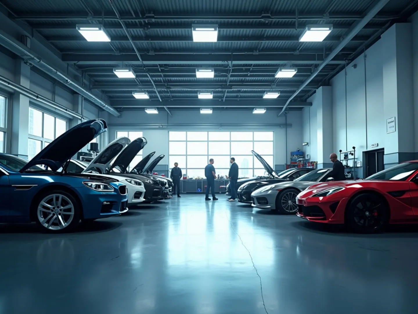 Autoline Body Repair Specialists garage interior with cars being worked on